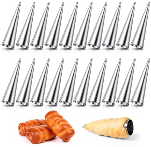 AiQInu Cannoli Stampi,20 pezzi Acciaio Inossidabile Coni per Croissant Stampi Pasticceria Crema Horn Torta Pane Mold - Cream roll Mold, Formine per cannoli, croissant, foglie, gelat