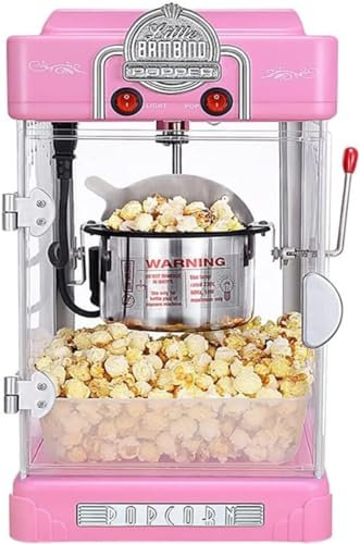 Commercial and Household Popcorn Machine, Small Fully Automatic Popcorn Popper Maker, for Kids Parties Home Cinema,Black (Color:Pink)