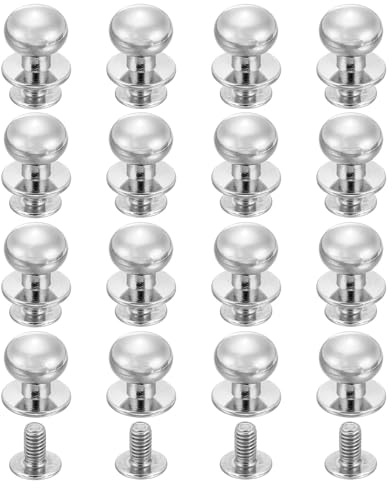 QUARKZMAN 16 Piezas De Remaches De Cuero De Cabeza Redonda Con Tornillo De Bola De 12 Mm Para Reparación De Bolsos, Zapatos Y Cinturones De Bricolaje En Cuero, Plata Blanca