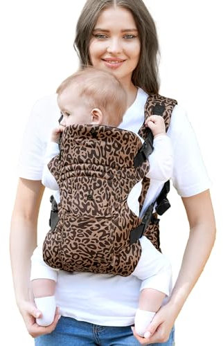 GAGAKU Babytrage für Babys Kleinkinder 4-36 Monate, Verstellbarer 4-in-1 Baby Tragen Ergonomisch Tragehilfe, 4 Tragepositionen, Leicht Atmungsaktive - Leopard