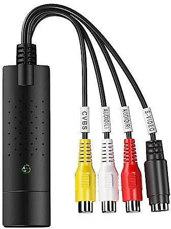 Adaptateur de capture vidéo USB 2.0 avec entrée RCA/S-vidéo, prise en charge audio, compatibilité NTSC/PAL, logiciel CD inclus, noir