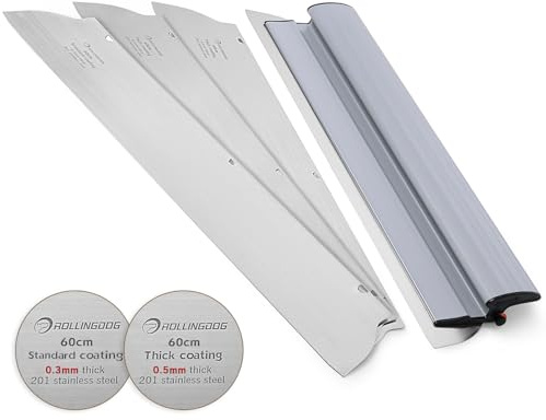 ROLLINGDOG 60cm Drywall Skimming Blade, Stainless Steel Smoothing Spatula, Speed Skim Wall Plastering Tools with 3 Extra Blades for Wall and Ceiling Finishing