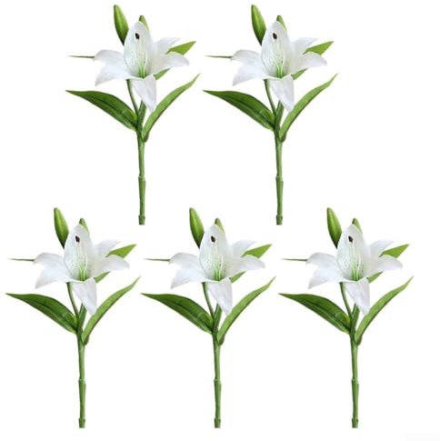 Sumsoctober Fleurs de lys artificielles pour bouquet de mariage, faux lys en polyuréthane au toucher réaliste, avec 6 tiges par lot, 38 cm de long, fleurs artificielles pour arrangements de table de