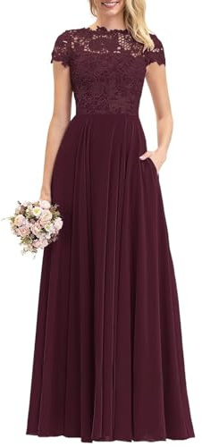 Damen Chiffon Brautjungfernkleid Lange Hochzeit Ballkleider Elegant A-Linie Formal Abendkleid