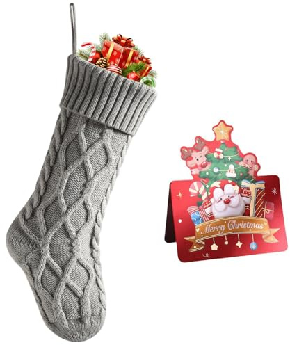 meioro Weihnachtsstrumpf, 46cm Hängende Kabel Weihnachten Stocken Nikolausstrumpf, Weihnachtsdekorationen für Familie Party Kamin Weihnachtsmann Dekoration Nikolaussocke Weihnachtsstrümpfe (Grau, 1p)