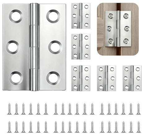 6 Pezzi Cerniere Inox 304, 2 Pollici Pieghevoli Cerniere Porte, Cerniera a Vite Acciaio Inossidabile, per Legno, Nautica, Pieghevoli, Finestre e Mobili - Robuste e Facili da Installare con 36 Viti