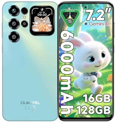 OUKITEL C68 Plus Smartphone ohne Vertrag - 7,2 120Hz Display mit 1,81 Rückbildschirm, 6000mAh 64MP+8MP Handy, 16GB+128GB/1TB Handy ohne Vertrag, Android 15 Simlockfreie Handys Dual SIM/Face ID, Blau