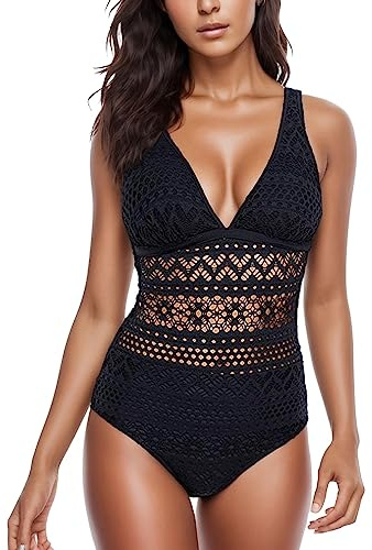 Maillot de Bain Femme 1 pièce Ventre Plat Gainant Push up Vintage Dos Nu col en v imprimé Plage Vacances Cross A61