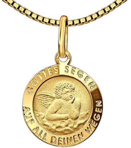 CLEVER SCHMUCK Schutzengel Anhänger Ø 10 mm GOTTES SEGEN AUF ALL DEINEN WEGEN 333 Gold 8 Karat mit vergoldeter Kette Venezia 45 cm im Schmucketui