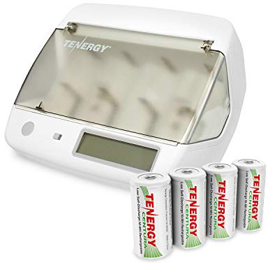 Tenergy Centura Rechargeable C Batteries and TN299 Universal Battery Charger for NIMH/NICD/Li-Ion AA/AAA/C/D/9V/186850 Batteries, 4 Pack C Size Battery Cells and Charger