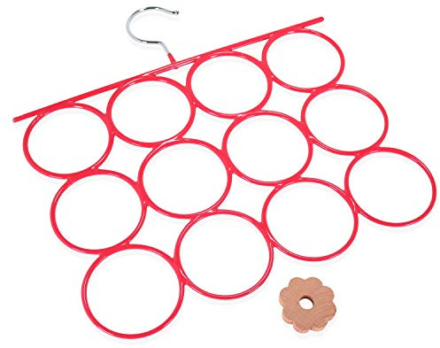 Scarf Hanger Organizer, Holder No Snag Closet Space Saver, Multi-Purpose Rubber Coated Steel 12-Ring, Storage Solution for Leggings, Tights, Tank Tops, Bikinis, Sports Bras with Bonus Cedar Ring