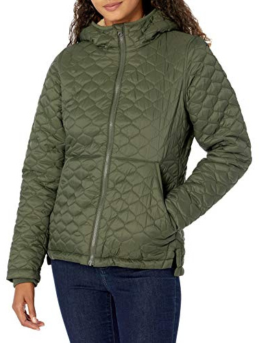 Amazon Essentials Damen Leichte, Gesteppte, Wasserabweisende Steppjacke mit Sherpa-Futter Und Durchgehendem Reißverschluss, Olivgrün, M