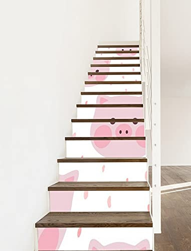 A.Monamour 13 Pezzi Adesivi per Scale Alzate Gradini Autoadesiva 3D Simpatico Cartone Animato Maiale Animale Modello Sfondo Bianco Vinile PVC Adesivo Pellicola Scala Scalini Poster Stickers