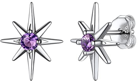 Pendientes Minimalistas Ciello Estrellado con Cristal Amatista Lila de Febrero Joyería Deliciosa Plata de Ley 925 para Mujeres Regalo Romántico para San Valentín Estrella de Belén