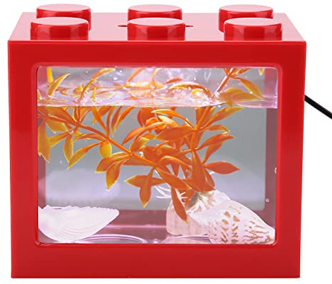 Qcwwy Mini Acquario in Acrilico, Kit di Base per Acquario Impilabile Cube Tank Desktop Con Luce LED USB