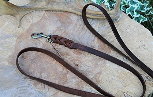 BULLYZEI Lederleine geflochten Antik-Leder 16mm x 5m MIT Schlaufe (Antik-Messing) Schleppleine Fährtenleine