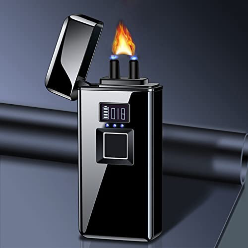 W-Lynn Dual Arc Electric Lighter Smart Fingerprint Induction Lighter 2 in 1 Windproof Plasma Lighting USB Charging Best Lighter Gift (Color : Black ice)