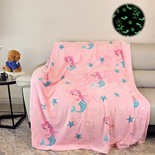 Kuscheldecke Kinder,Einhorn Decke Kuscheldecke Leuchtet im Dunkeln, Einhorn Geschenke für mädchen Super Weiche und Warme Decke, Kuschelig Warme Geschenk Decke (Meerjungfrau, 150x200 cm)