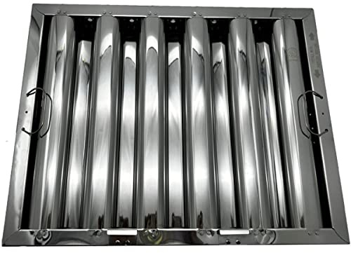 Hood Grease Filter with Clips, 16” x 20” Baffle Style Stainless Steel Vent for Commercial Kitchens, Exhaust Hoods, and Restaurants