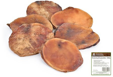 Kaureks Natur Hundeleckerlies, Rinderkopfhautplatten 1000g, Rinderkopfhaut für Hunde, wie Schweineohren