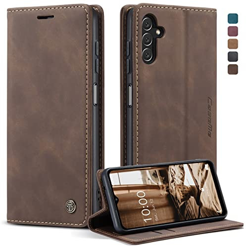 KZB Handyhülle für Samsung Galaxy A14 5G Hülle Premium Lederhülle Klappbar Flip Case Tasche Magnet Kartenfach Standfunktion Schutzhülle für Samsung Galaxy A14 4G/5G - Kaffee