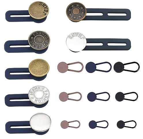 16pcs extensores de botones de jeans, Botones de cintura ajustables, juego de extensores de botones de metal, extensores instantáneos sin costuras, unisex, pantalones,faldas de mezclilla (5 tamaños)