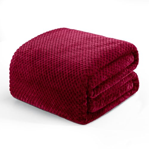 Exclusivo Mezcla Decke Kuscheldecke Flauschig 150x200 cm Fleecedecke | Sofadecke Tagesdecke Wohndecke, Waffelmuster, Bettüberwurf, Bett, Sofa, Leicht, Weich, Warm, Maschinenwaschbar, Weinrot