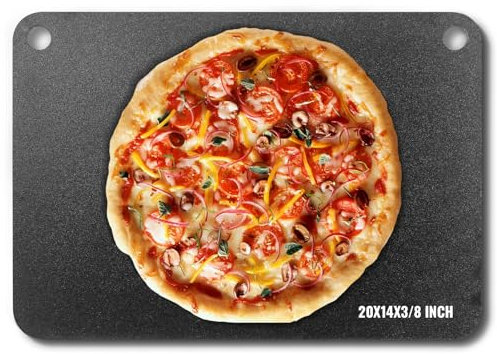 VEVOR Piedra para Pizza 508 x 355 x 10 mm Bandeja de Pizza para Horno Bandeja para Pizza Rectangular de Acero al Carbono Crujiente para Pizza, Pan, Filete, Verduras Frescas o Congeladas, Barbacoa