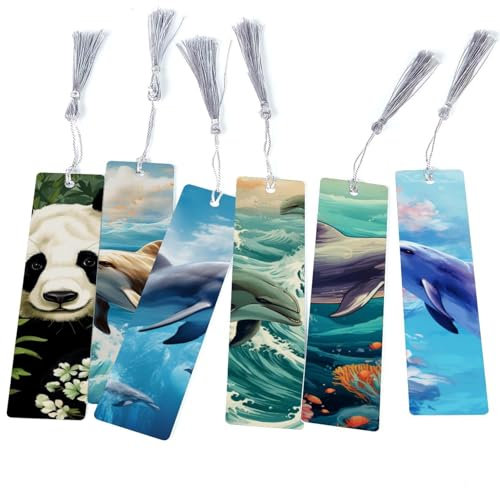 Tauchen Sie in das Lesen mit 6 Delfin-Muster Quaste Lesezeichen – ideales Geschenk für Frauen, Kinder und Bücherwürmer