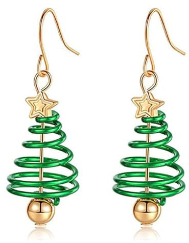 Xmas Jewellery Presents for Girls, Cute Christmas jewellery box, Christmas Tree Earrings for Women,Green & Gold