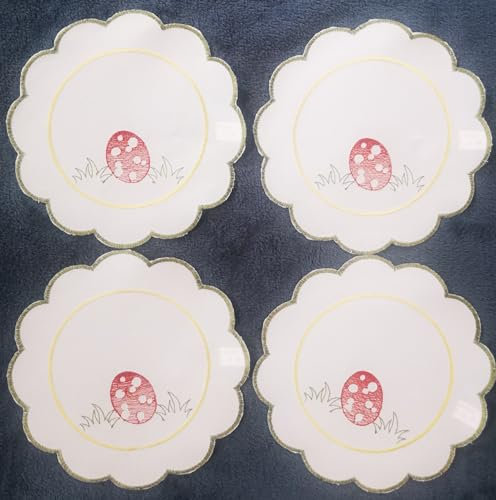 Aude Home Deckchen 20 cm Ostertischdecke Ostereier Bestickt 4er Packung (20 rund)