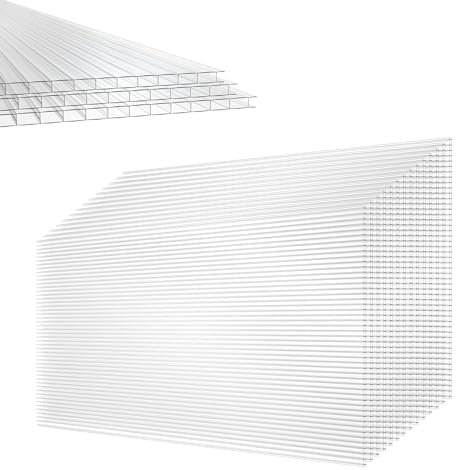 XINZI 28 Stück Polycarbonat Hohlkammerstegplatten ca. 20,5 m² Gewächshaus Doppelstegplatten UV-Beständigem und Stoßsicheren Stegplatten Gewächshausplatte Ersatzplatten, Transparent