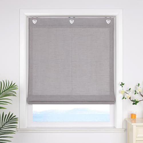 ESLIR Raffrollo ohne Bohren Uni Gardinen Küche Blickdicht Raffgardinen mit Hakenaufhängung Bändchenrollo für Fenster ohne Bohren Grau BxH 80x140cm 1 Stück