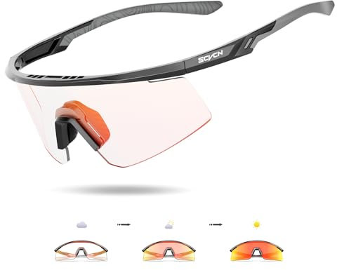 SCVCN selbsttönende fahrradbrille, UV400-Schutz TR90-Rahmen, transparent Sport-Sonnenbrille für Damen und Herren zum Radfahren, Laufen, Baseball, mtb, Mountainbike und andere Outdoor-Sportarten 001