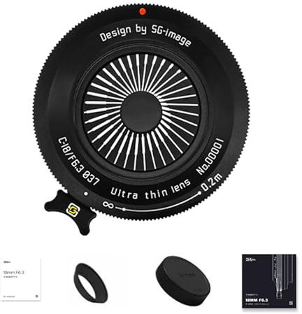 SGimage 18 mm F6.3 Camera Lens Ultra Thin Pancake Lens for FX Mount Lightweight 76 g Manual Focus Wide Angle Fixed Focal Length Lens with Metal Housing Black