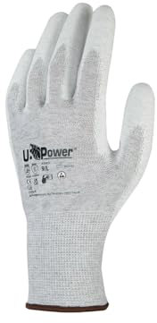U-Power Pika Guanti Da Lavoro Antifortunistica Supporto Poliestere Fibra Di Carbonio Spalmatura Poliuretano Antistatico Touchscreen Protezione Rischi Meccanici Termici Grigio 7/S
