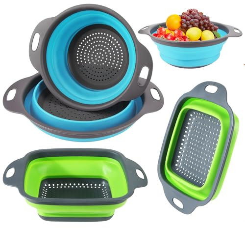 4 Stück Faltbarer Seiher Sieb, Silikon filterkorb, Küchensieb Abwaschschüssel, Filter Gemüse Frucht Korb, Für Zuhause Sowie Outdoor Camping Küche