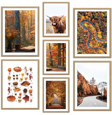 ag.art deco Juego de 7 Cuadros | Laminas Decorativas Pared | Posters para Pared | Decoración Mural para Salón y Dormitorio | Láminas para Enmarcar sin Marco (Conjunto de Otoño)