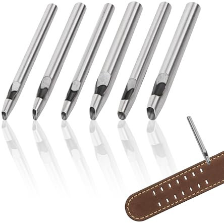 6Pcs Oval Leather Punch Tool Set Steel Hollow Leather Hole Puncher for Belts Waistband Belt Punching Tool Leather Hole Punch Oval Hollow Punch Set Belt Hole Puncher for Belt Watch Band DIY