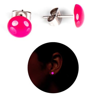 Orecchini a Brillantino Neon Fosforescenti 8 mm. in Acciaio Inossidabile che si Illuminano al Buio Ipoallergenici Orecchini a Lobo per Donne, Ragazze, Bimbe, Elesea Gioielli (Fucsia, 8 mm.)