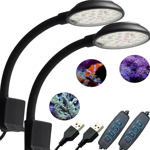 GERUI Lampe d'aquarium à clipser avec lumière blanche et bleue 6 W pour aquariums de 20 à 40 cm avec minuterie et fonction mémoire, convient pour les plantes aquatiques et les aquariums d'eau douce