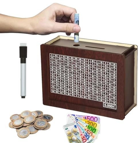 CATOR Salvadanaio in Legno con Sportello, da 5000 Euro, Marrone, 20 x 14,5 x 7,6 cm