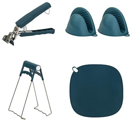 4-Piece Air Fryer Tongs Lifting Grips Anti-Scald Clip Kitchen Flip Flop Pliers Stainless Steel Dish Clamp Silicone Hot Plate Clamp Hot Plate Holder Cooking Kitchen Tool Clamps (Lake Blue)