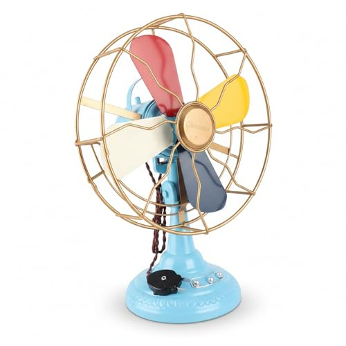 SustVita Ventilador de mesa vintage, estilo retro, exquisitos colores, ventilador de metal antiguo con base ancha para salón, dormitorio, oficina, decoración de escaparate