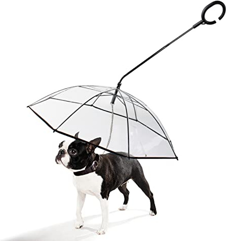 Regenschirm für Hunde mit Leinenkette, transparente Abdeckung für kleine, mittelgroße Hunde bei Regen und Schnee