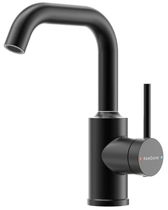 KeeGone rubinetto bagno lavabo girevole a 360° in acciaio inox con miscelatore per acqua calda e fredda miscelatore lavabo bagno Nero