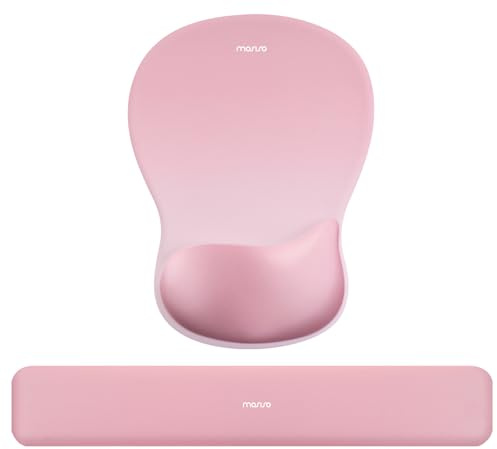 MOSISO Repose-Poignet Clavier&Tapis de Souris, Érgonomique avec Mousse Mémoire Courbe Concave, Base Anti-Dérapante Anti-Douleur Confortable Rectangulaire Facile à Taper pour Maison/Bureau,Rose