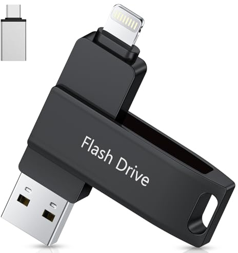 Lncnnk USB Stick 512 GB für i Phone, MFi-zertifizierter USB 3.0 Lightning Speicherstick 3-in-1 Fotostick Stift-Laufwerk Externer Speichererweiterung USB C Backup für iOS/Android/PC, Schwarz
