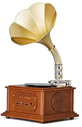 Tocadiscos retro con fonógrafo vintage con altavoces estéreo integrados, reproductor de discos de vinilo portátil, Bluetooth