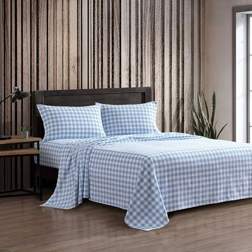 Eddie Bauer - Set di biancheria da letto in flanella di cotone con federe abbinate, spazzolato per una maggiore morbidezza, tasca profonda, certificato Oeko-Tex (Arrowhead Tartan Blue)